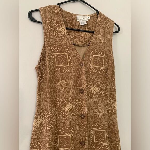 VTG Northern Isles Portraits Pattern Hippie Boho Maxi Button Down Linen Dress M - Picture 4 of 10